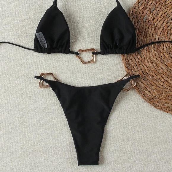 Sexy High Waist Black Bikini w/ Ring Accent – 2 Piece - Picture 3 of 10